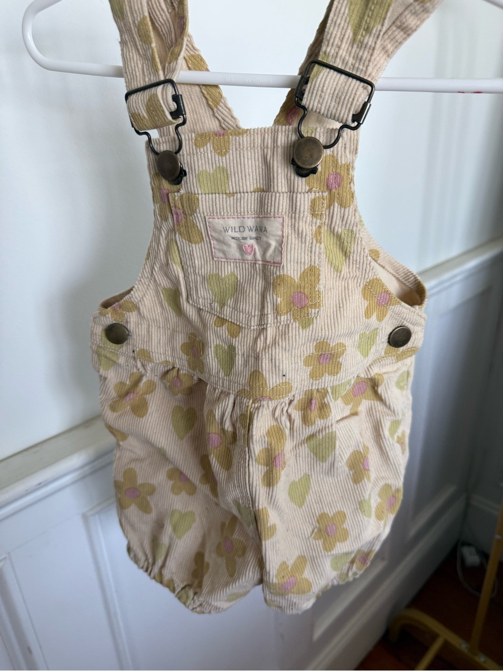 Wild Wawa Cream Floral Corduroy Overalls Shorts for Girls